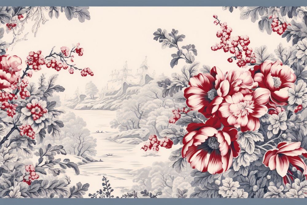 Toile with christmas flower border painting pattern plant.