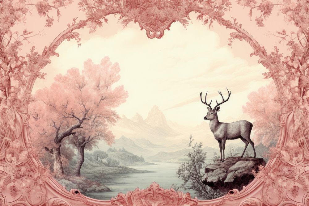 Illustration solid toile with deer border painting animal mammal.