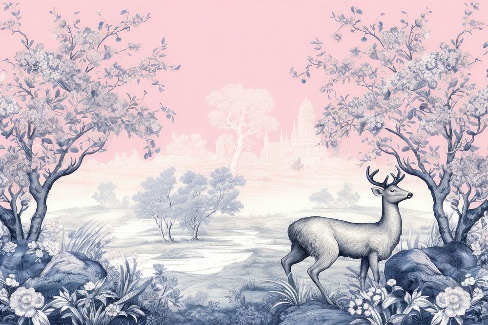 Toile with Deer border landscape drawing sketch.