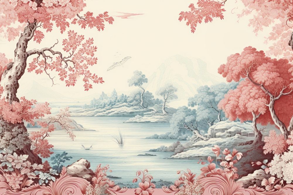 Toile with duck border painting plant art.