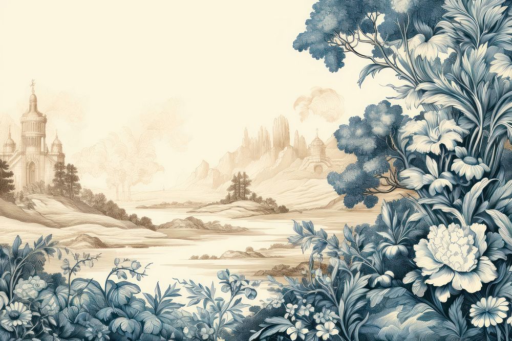 Toile with duck border landscape painting pattern.