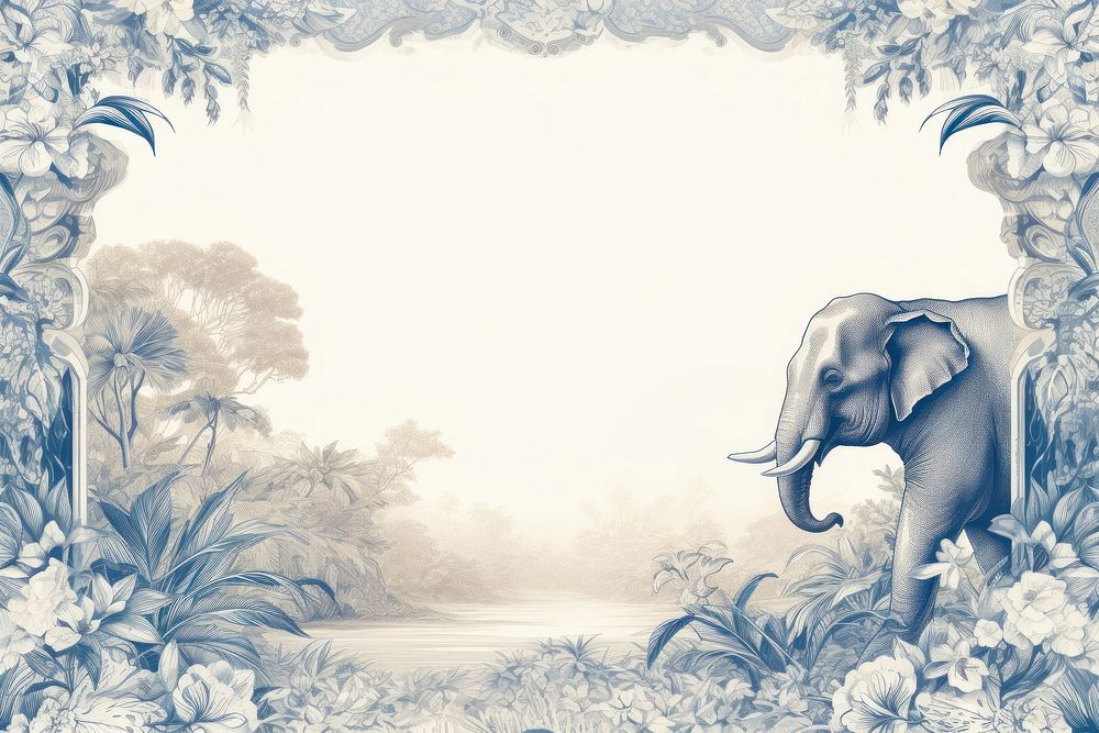 Illustration solid toile with elephant border wildlife outdoors animal.