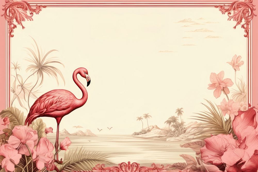 Toile with flamingo border bird outdoors painting.
