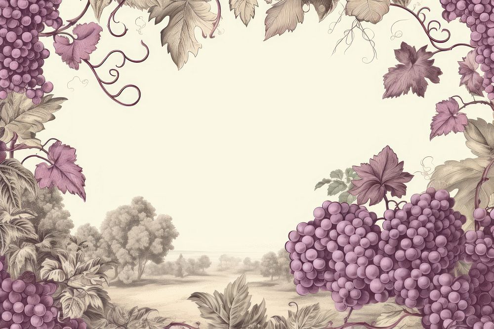 Toile with grapes border landscape outdoors sketch.