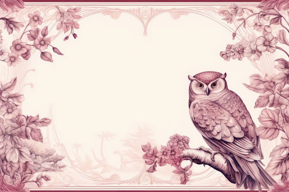 Toile with owl border pattern animal flower.