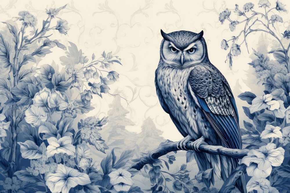 Toile with owl border drawing animal sketch.