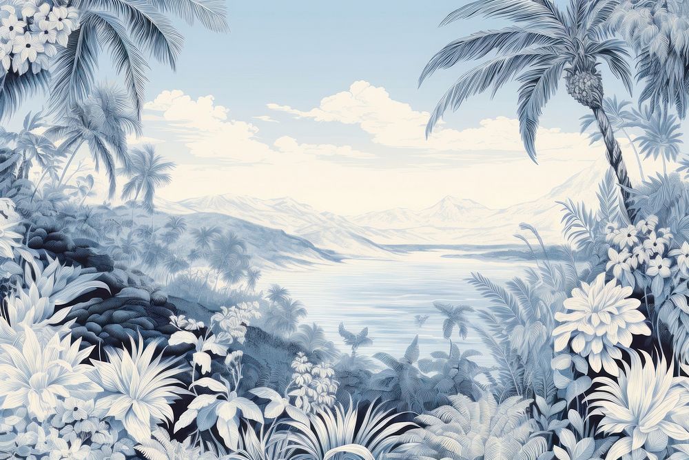 Toile with palm border landscape outdoors nature.