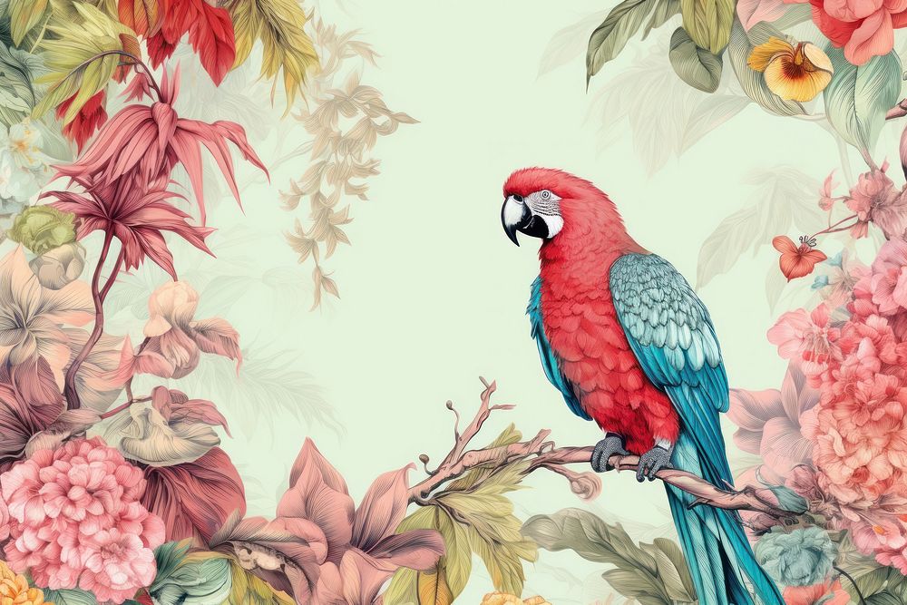 Toile with parrot border animal bird red.