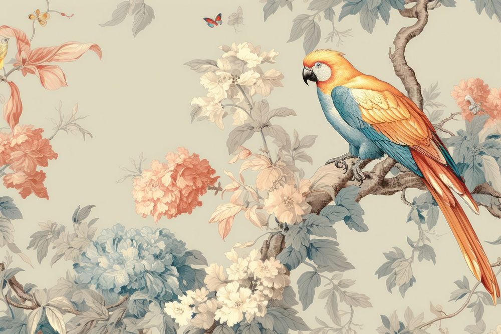 Toile with parrot border pattern animal bird.