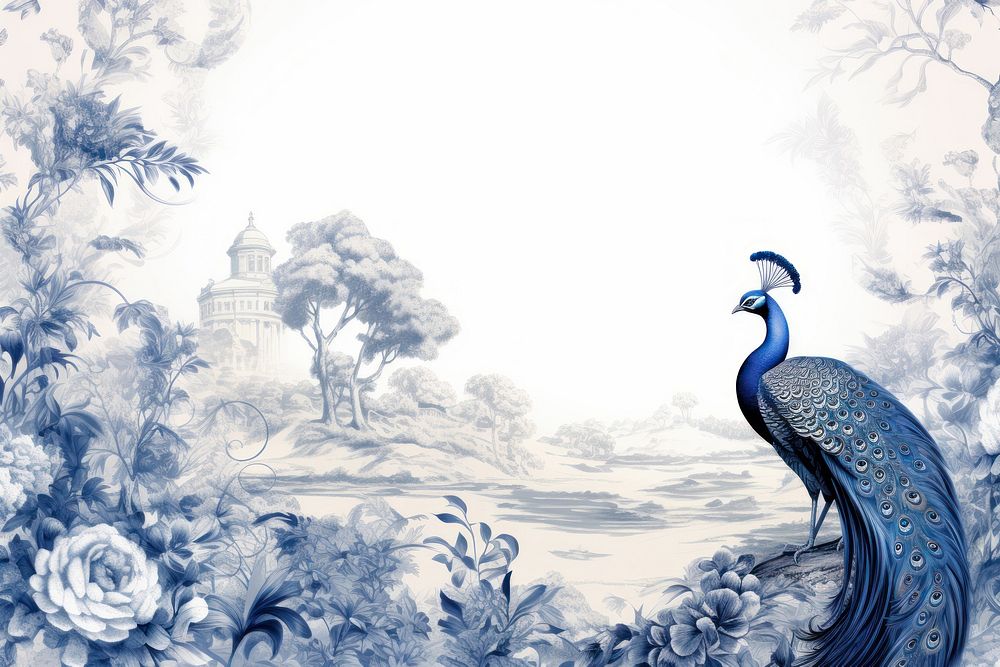 Illustration solid toile with peacock border bird illustrated creativity.