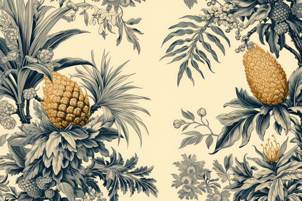 Toile with pineapple border plant fruit bromeliaceae.