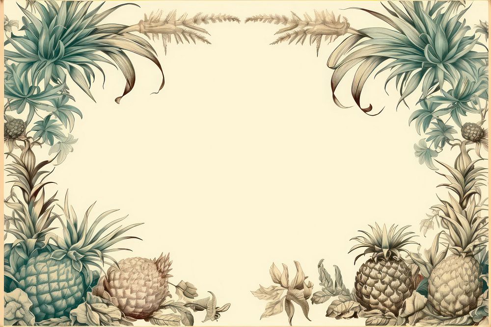 Toile with pineapple border plant fruit bromeliaceae.