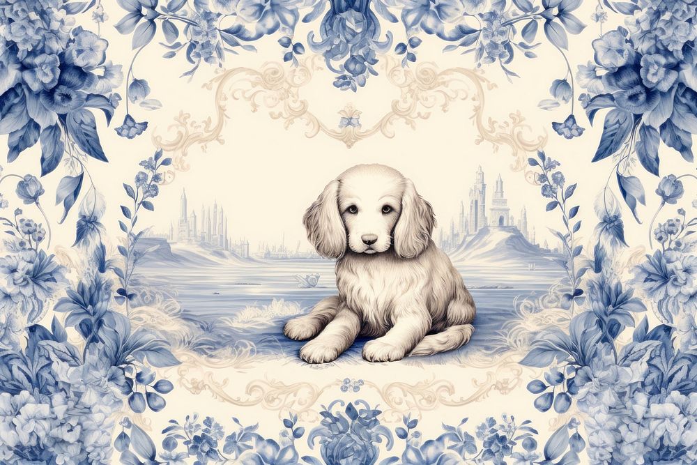 Toile with puppy border animal mammal sketch.