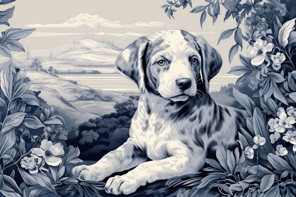 Toile with puppy border animal mammal dog.