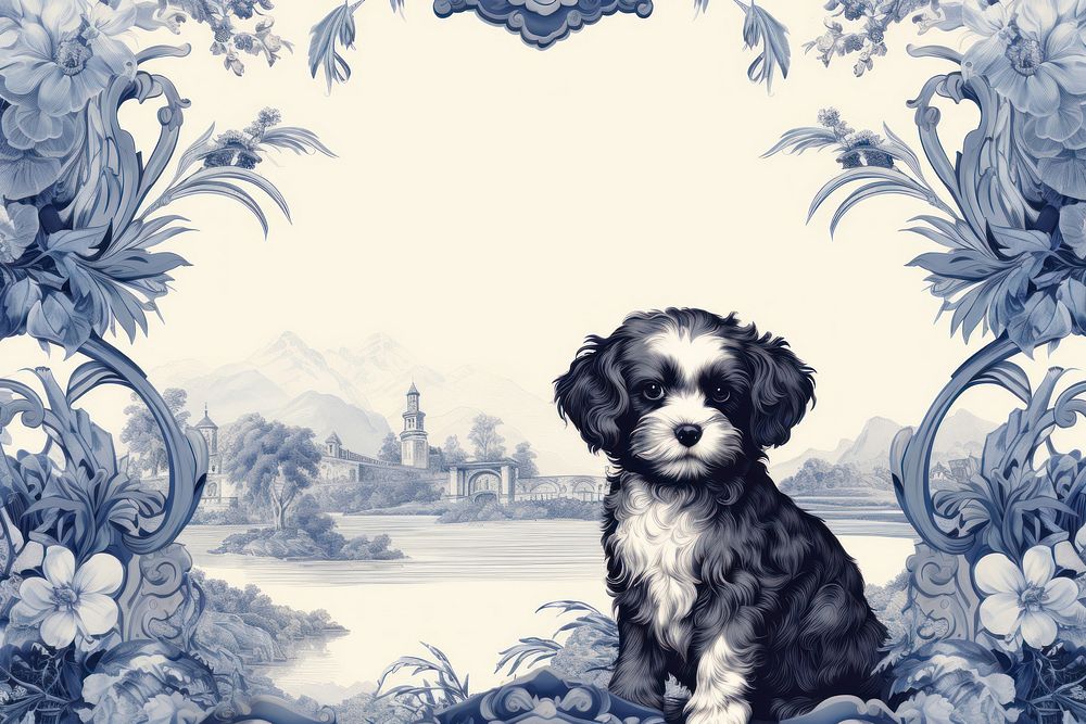 Toile with puppy border pattern animal mammal.