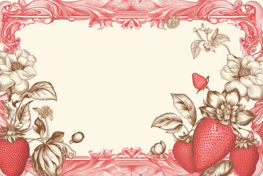 Toile with strawberry border pattern fruit plant.
