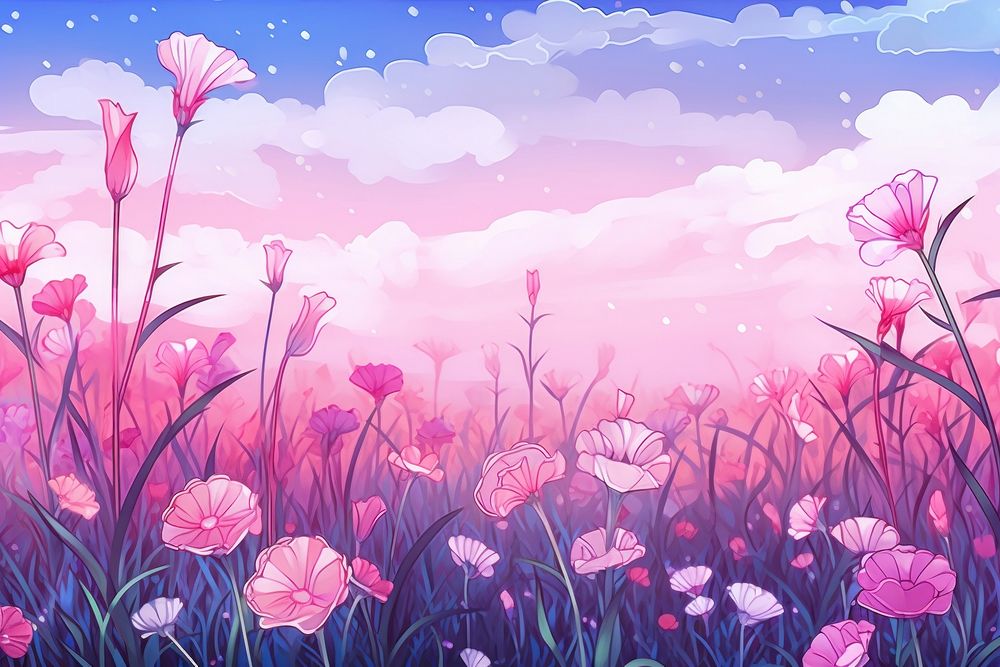 Illustration wildflower field backgrounds landscape outdoors.