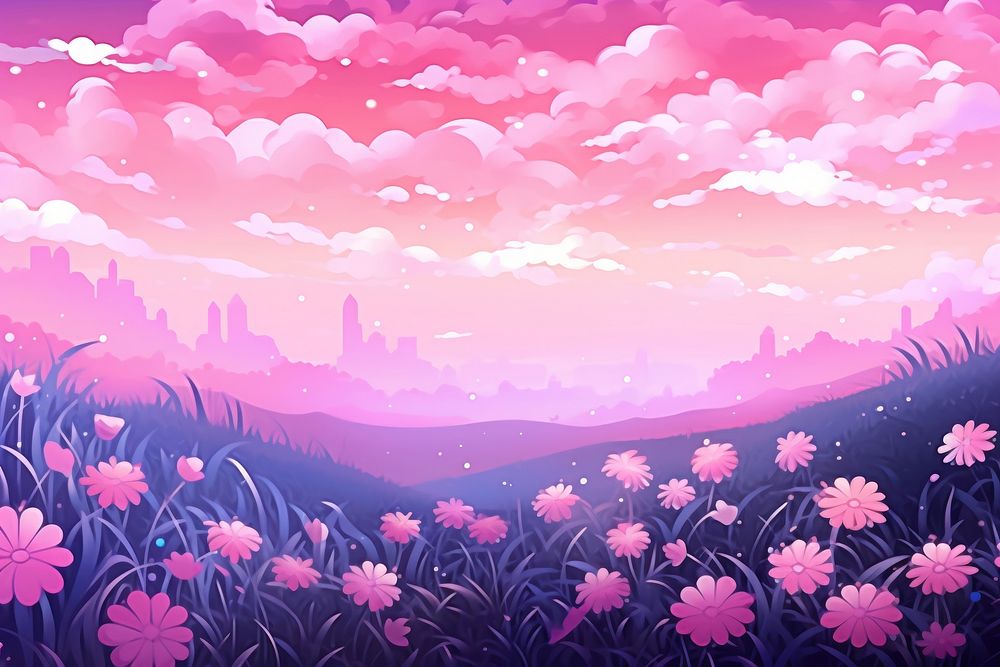 Illustration wildflower field backgrounds landscape outdoors.