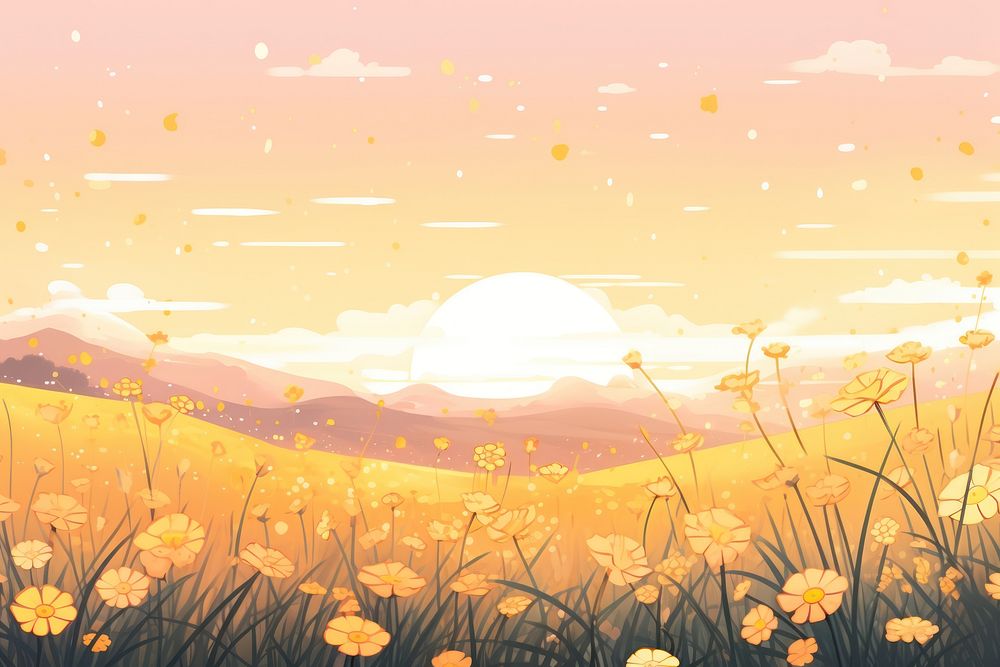 Illustration yellow wildflower field landscape backgrounds grassland.