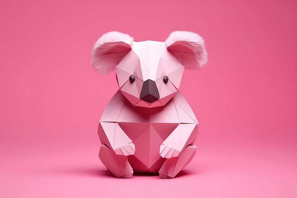 Pink background paper origami koala art.