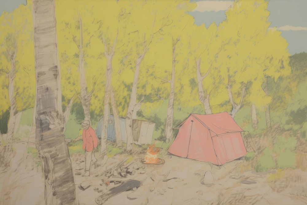 Camping outdoors painting tent.
