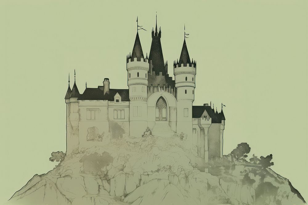 Castle architecture building drawing.