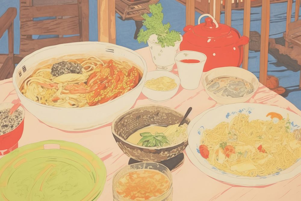 Korean food spaghetti pasta lunch.
