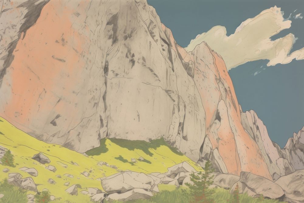 Mountain peak landscape outdoors painting.