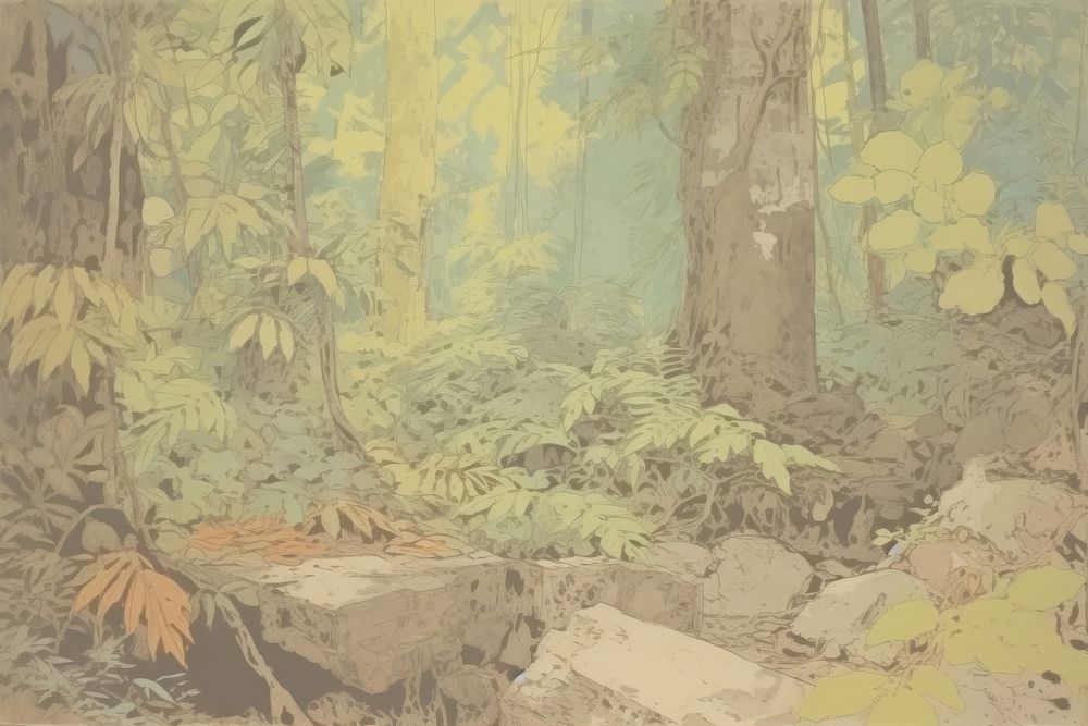 Rain forest outdoors woodland painting.