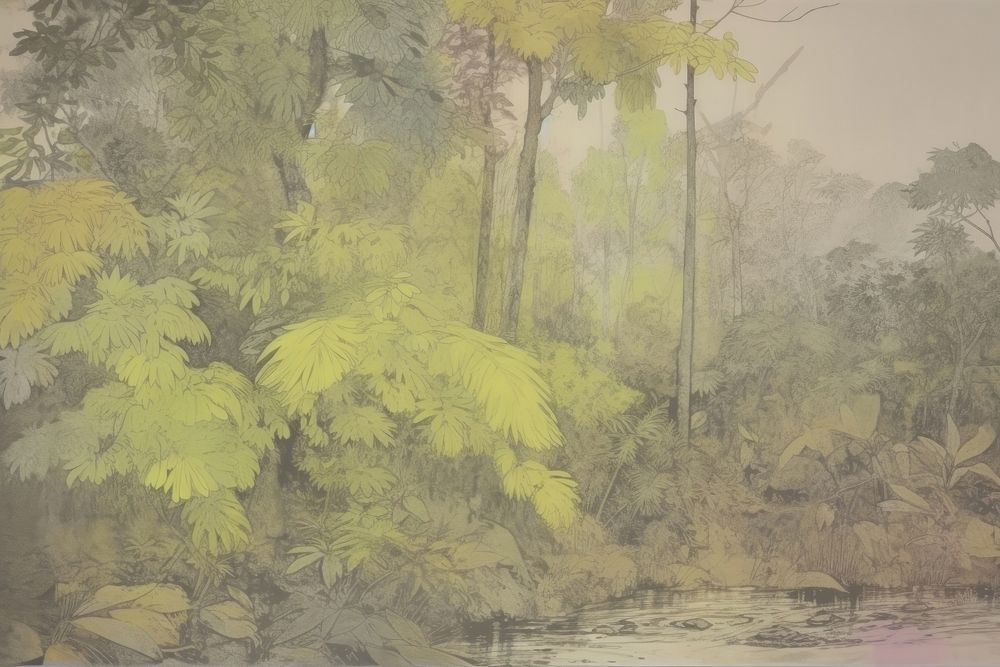 Rain forest outdoors woodland painting.