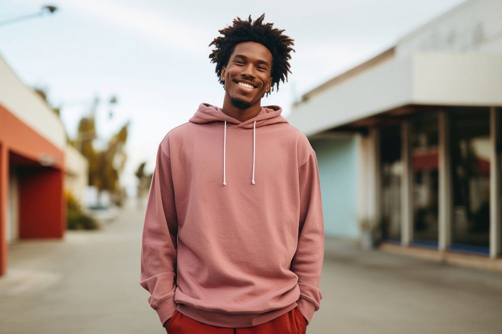 Lifestyle Black Man sweatshirt outdoors.