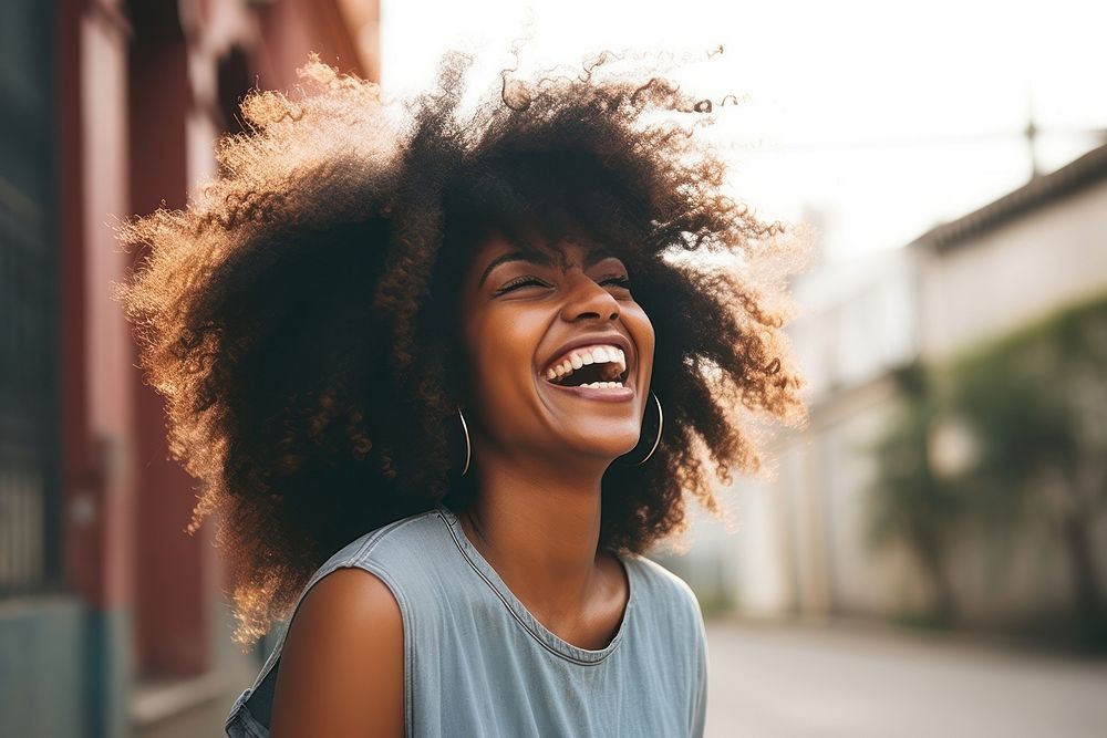 Lifestyle Black Woman laughing smile.