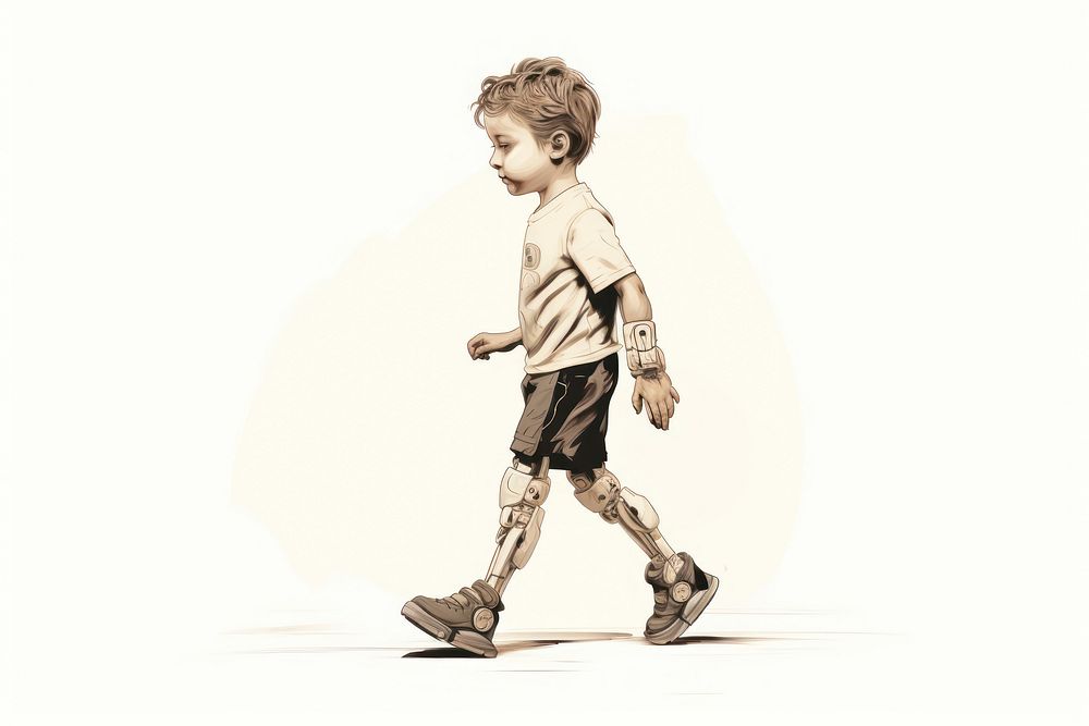 Amputee kid walking footwear photo.