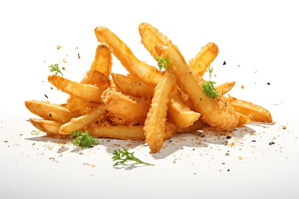 French fried fries food white background.