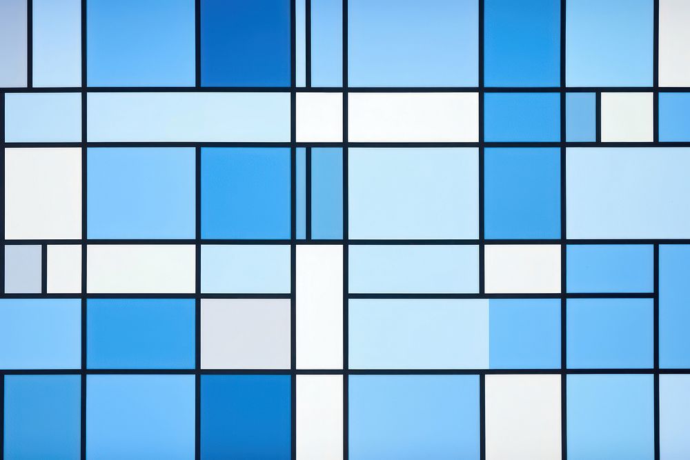 Blue geometric background Piet Mondrian architecture. AI generated Image by rawpixel.
