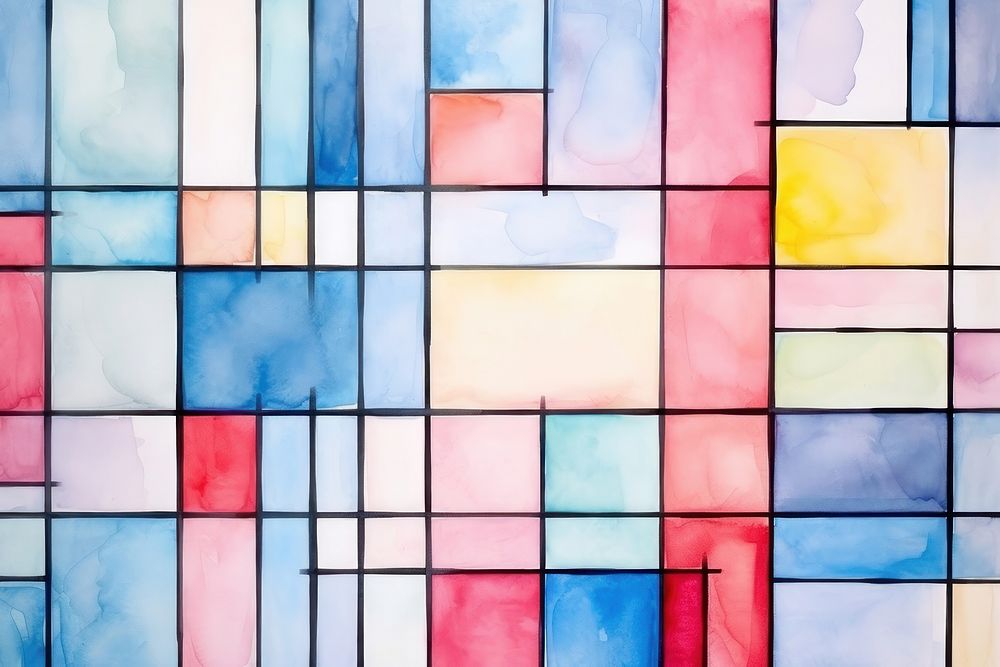  Geometric background watercolor colorful Piet Mondrian. 
