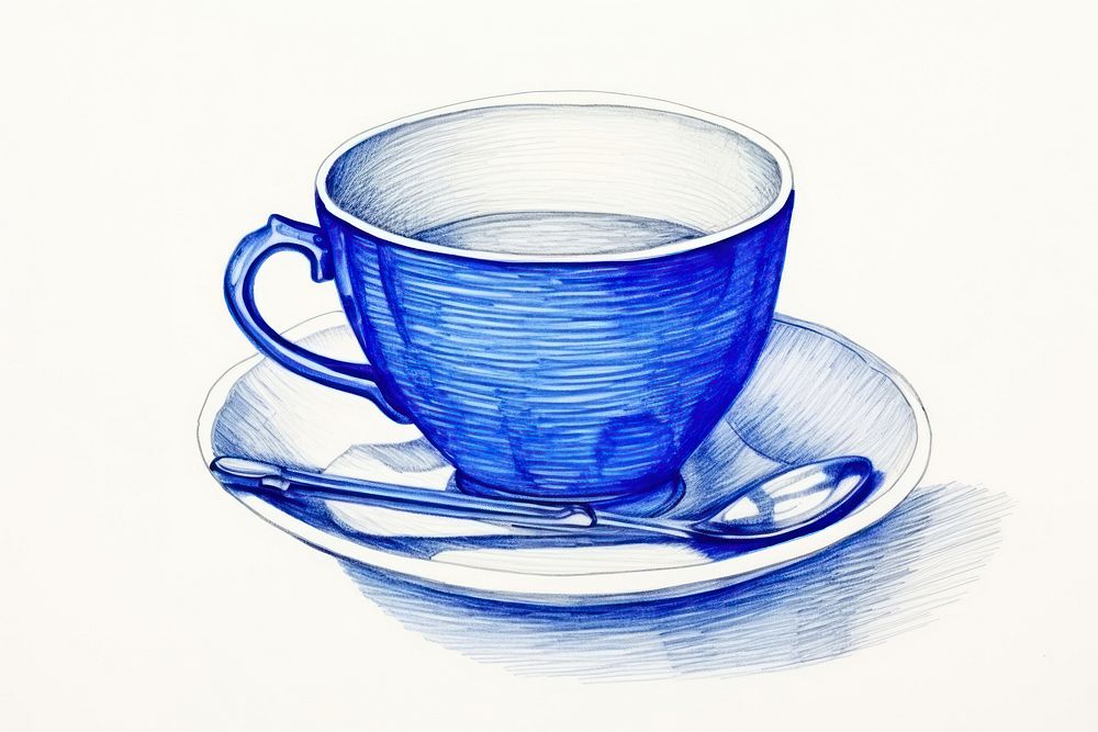 Drawing coffee cup saucer sketch drink.