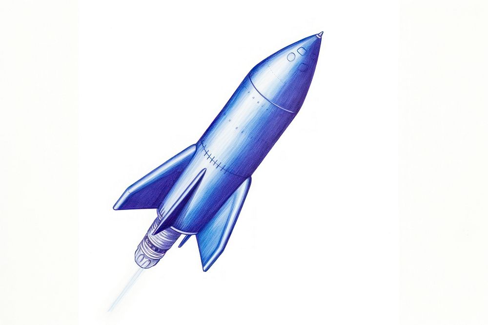 Drawing rocket missile blue spacecraft.