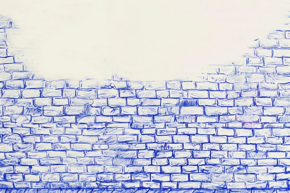 Vintage drawing brick wall architecture sketch blue.