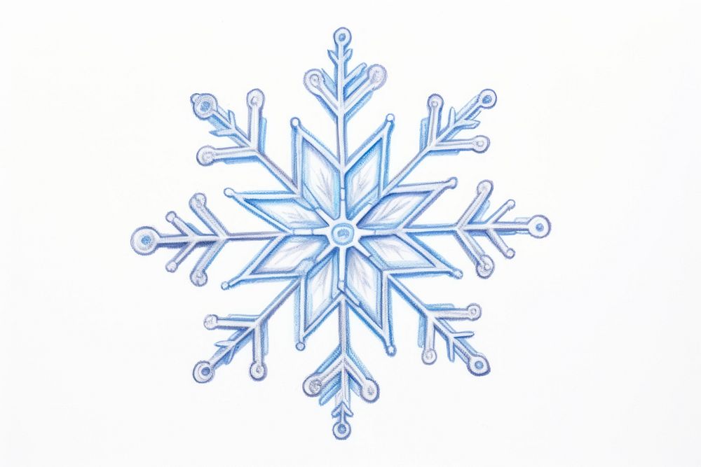 Drawing snowflake sketch white blue.