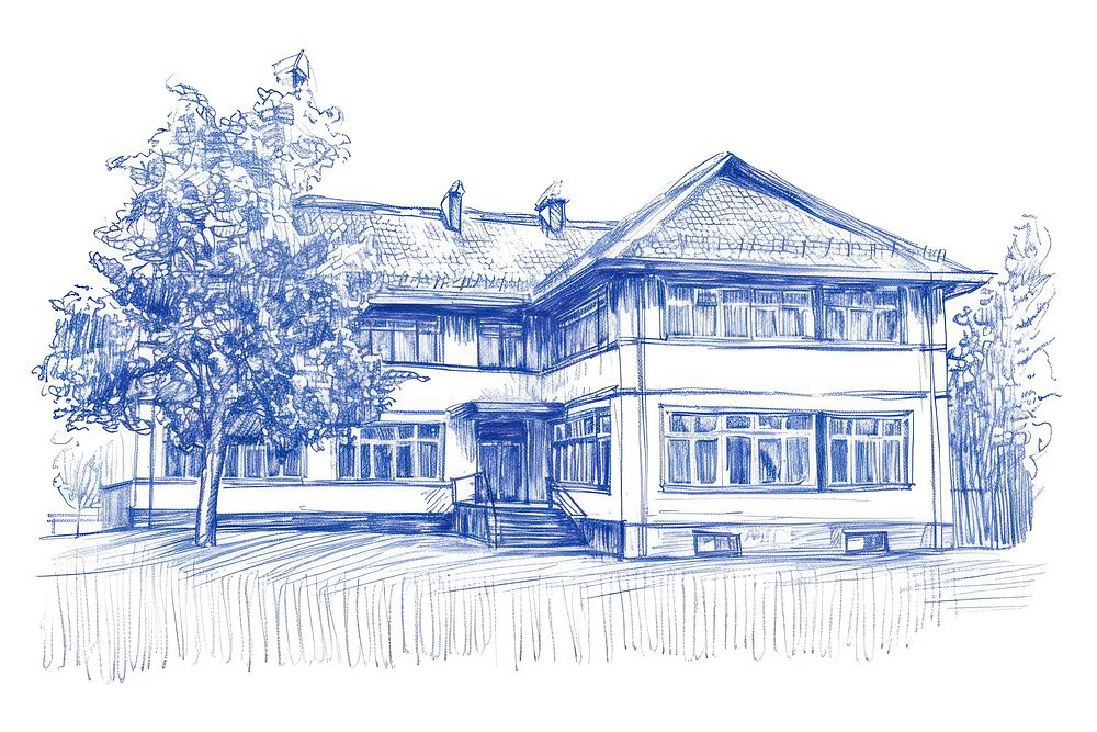 Drawing school building sketch architecture blue.