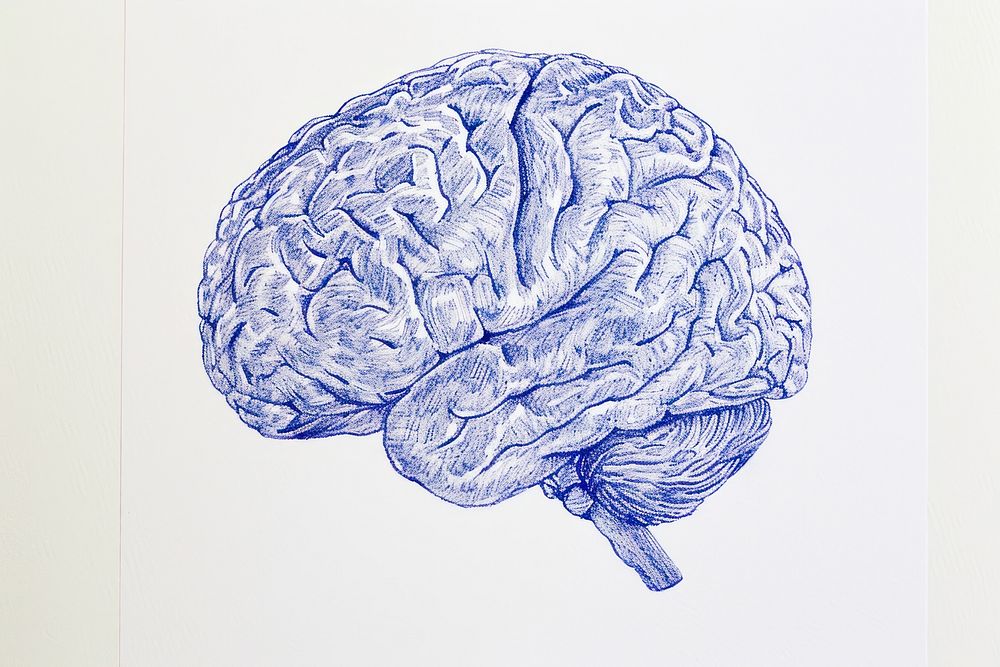Drawing brain sketch blue illustrated.