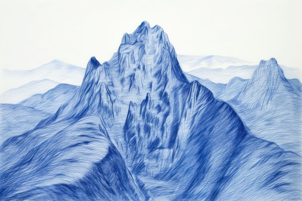 Drawing mountain landscape sketch nature blue.