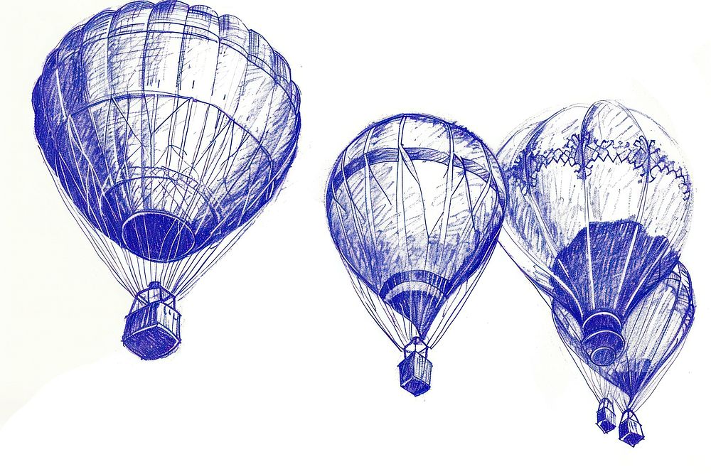 Vintage drawing hot air balloons aircraft vehicle sketch.