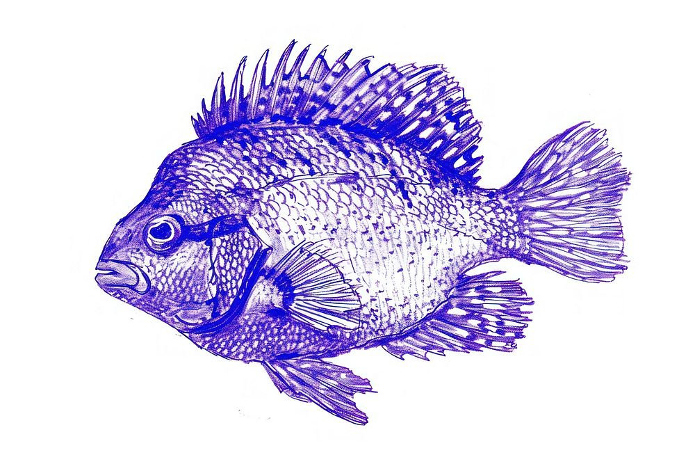 Drawing fish animal sketch blue.
