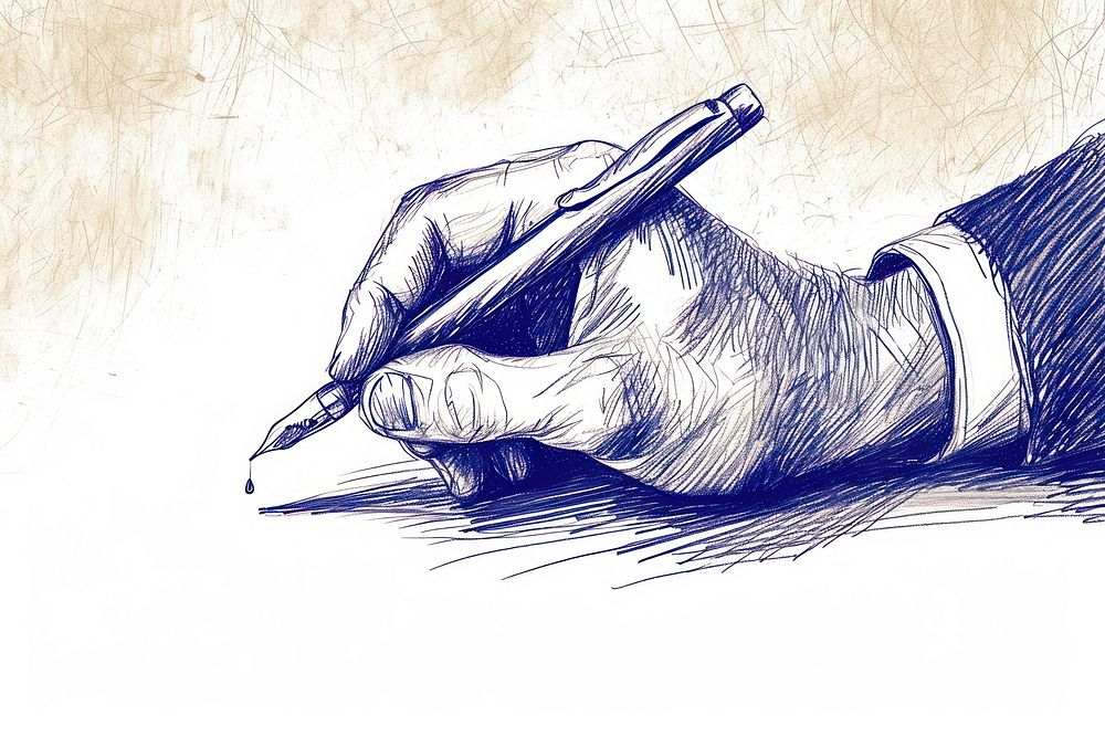 Drawing businessman hand sketch paper pen.