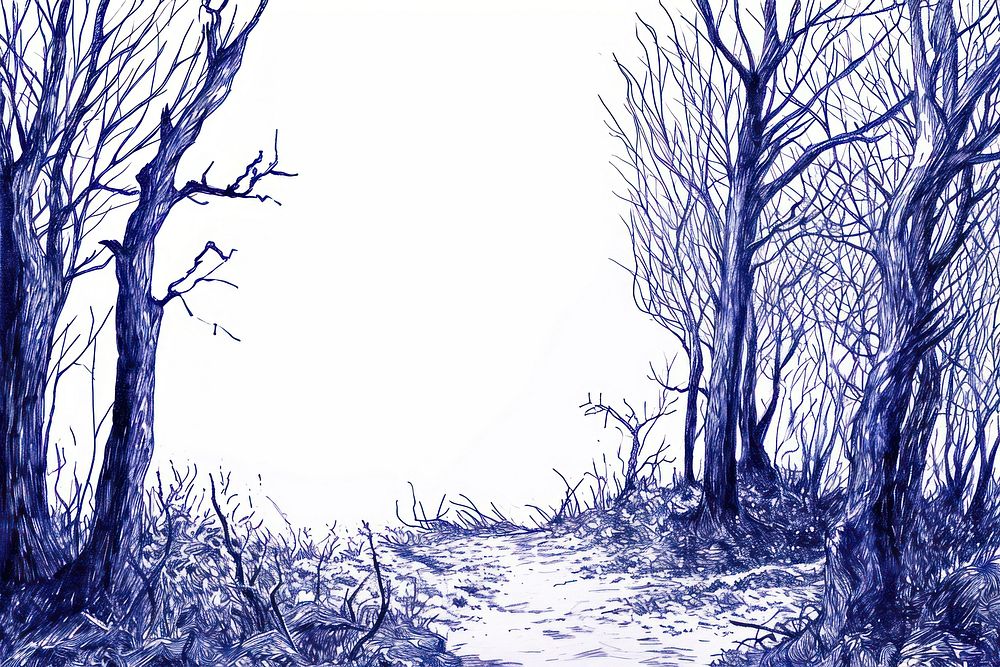 Vintage drawing forest sketch outdoors tranquility.