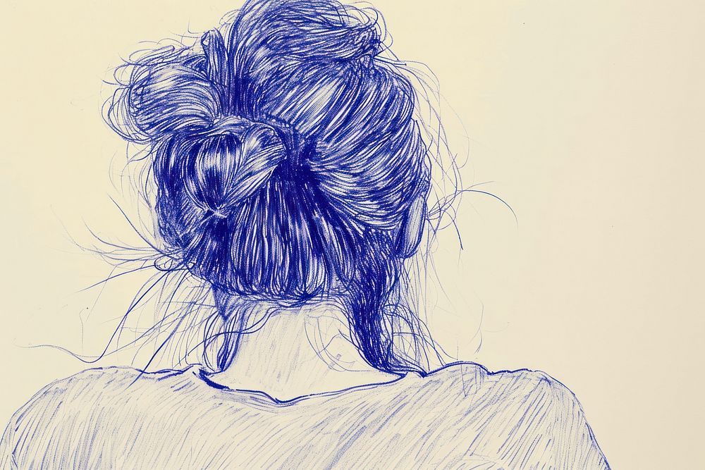 Drawing back view of woman sketch adult blue.
