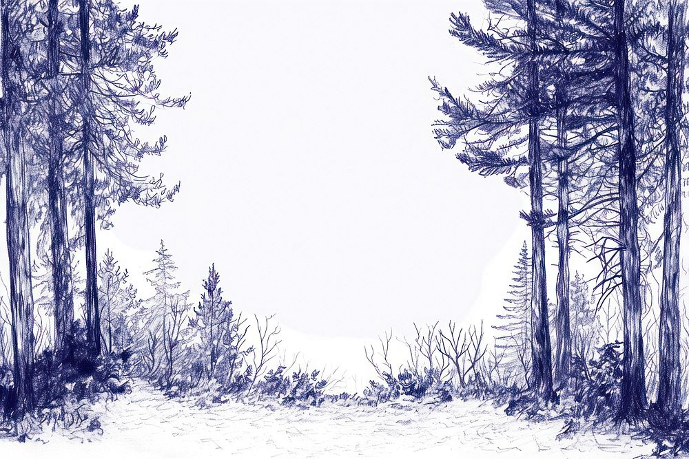 Vintage drawing forest border sketch plant paper.