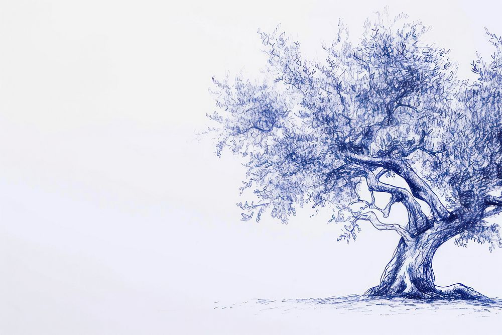 Vintage drawing tree sketch blue tranquility.